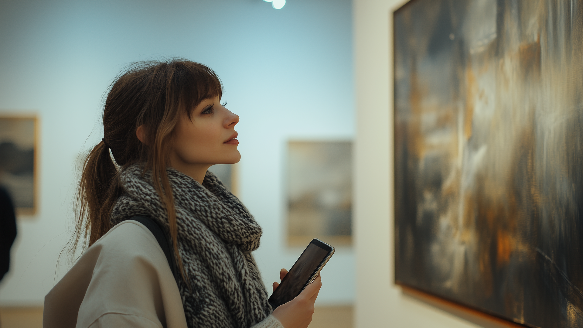 Photo of a person, scanning the image with a QR code Photo of a person, scanning the image with a QR code